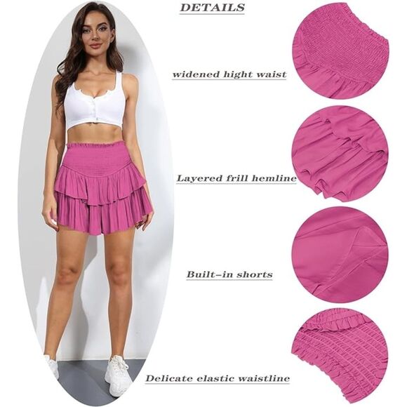 NWOT MiiVoo Women's High Waist Ruffle Flowy Mini Skirt Lined Short Skirt, M - Picture 6 of 6